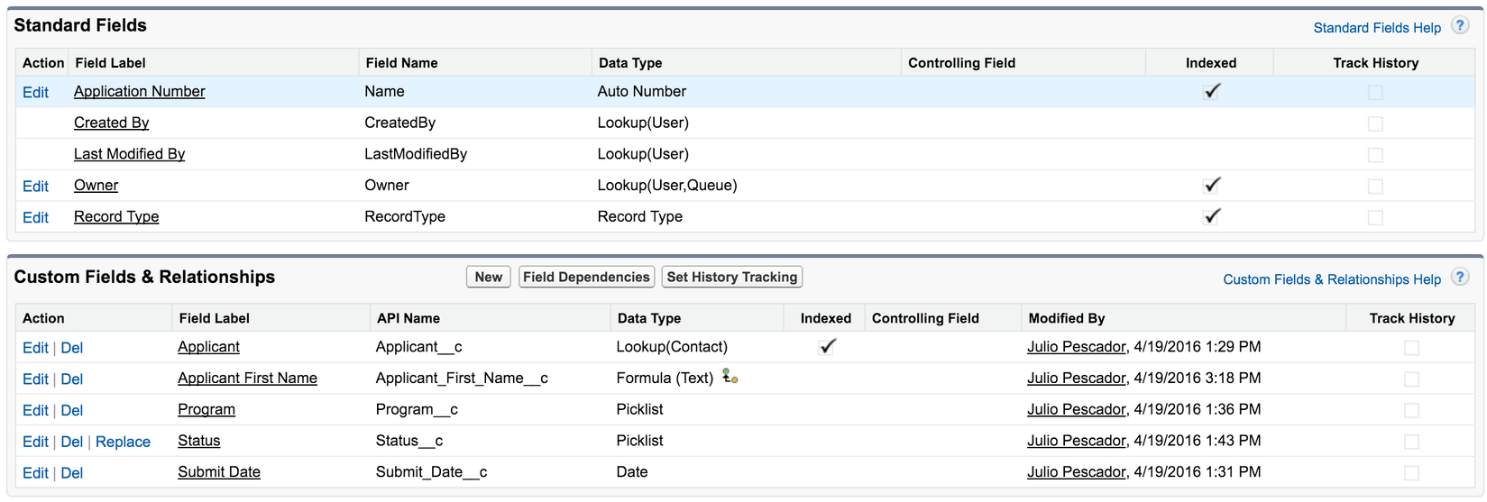 Fields for the Application object