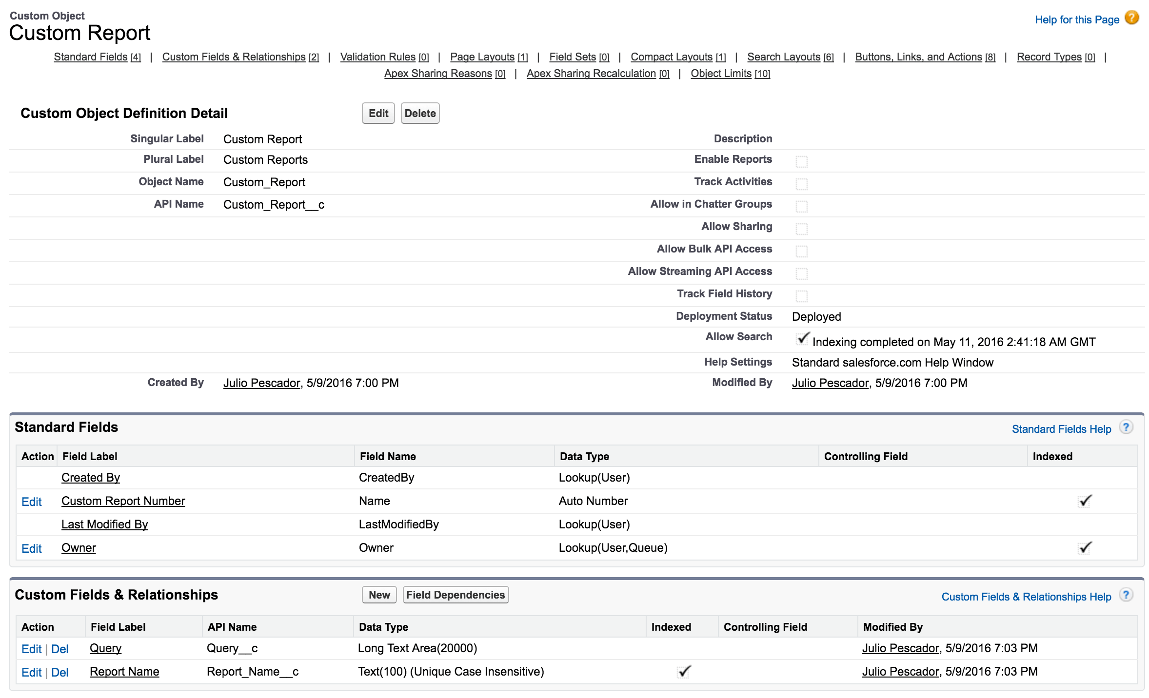 Custom Report Object